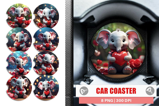 Car Coaster Valentine Cute Elephant Sublimation artnoy 