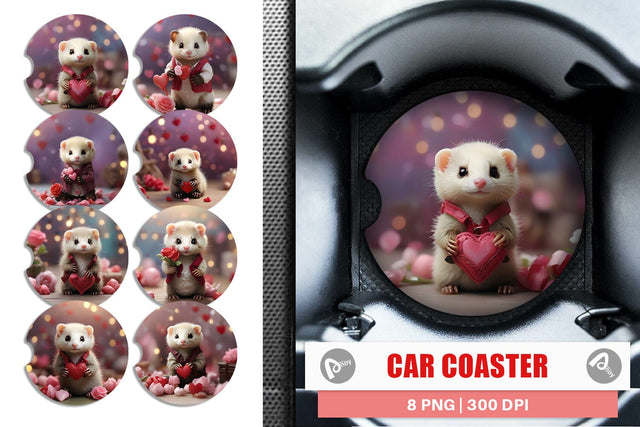 Car Coaster Valentine Cute Ferret Sublimation artnoy 