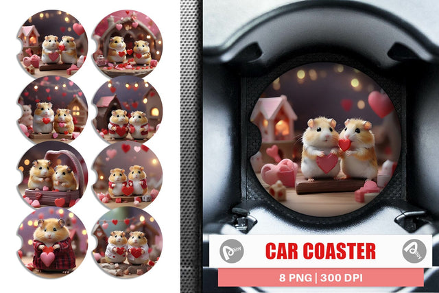 Car Coaster Valentine Cute Hamsters Sublimation artnoy 