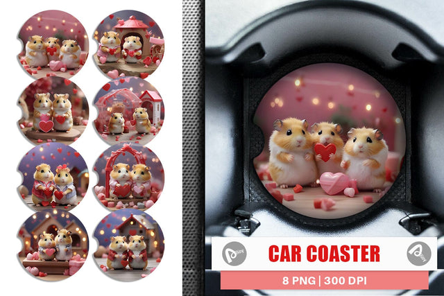 Car Coaster Valentine Cute Hamsters Sublimation artnoy 