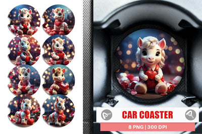 Car Coaster Valentine Cute Horse Sublimation artnoy 