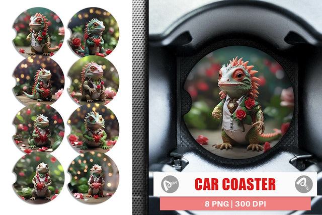 Car Coaster Valentine Cute Iguana Sublimation artnoy 