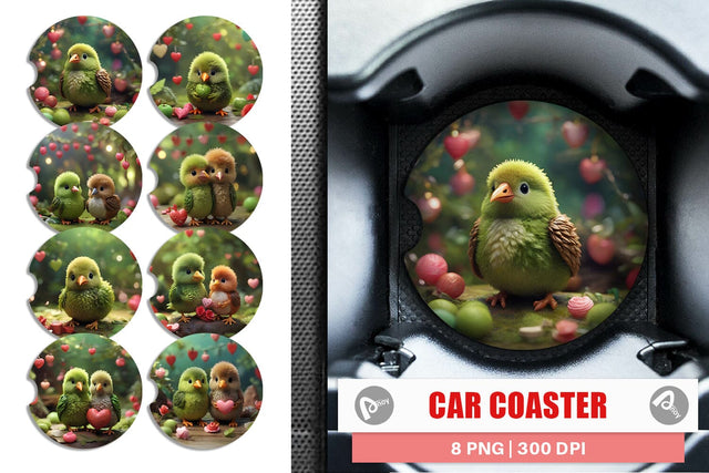 Car Coaster Valentine Cute Kiwi Bird Sublimation artnoy 