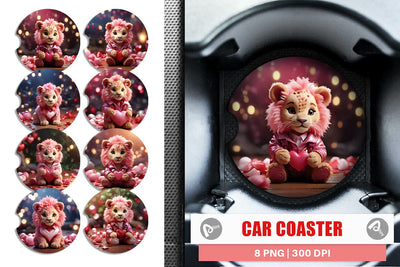 Car Coaster Valentine Cute Lion Sublimation artnoy 