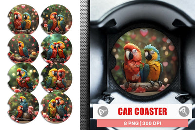 Car Coaster Valentine Cute Macaw Bird Sublimation artnoy 