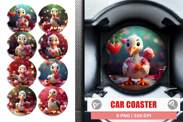Car Coaster Valentine Cute Stork Bird Sublimation artnoy 