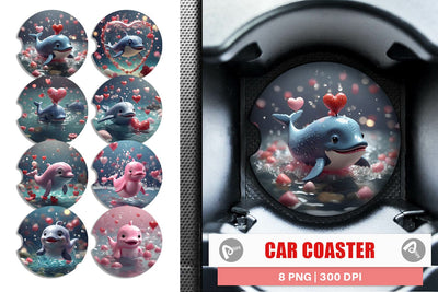 Car Coaster Valentine Cute Whale Sublimation artnoy 