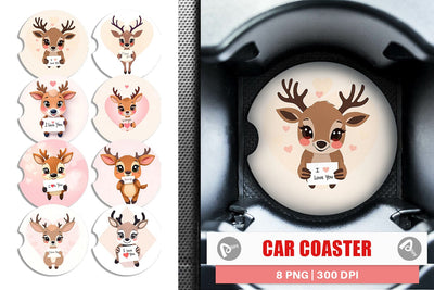 Car Coaster Valentine Deer Cartoon Sublimation artnoy 