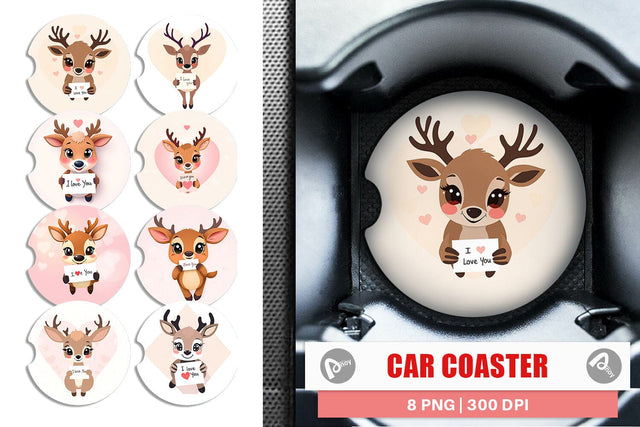 Car Coaster Valentine Deer Cartoon Sublimation artnoy 