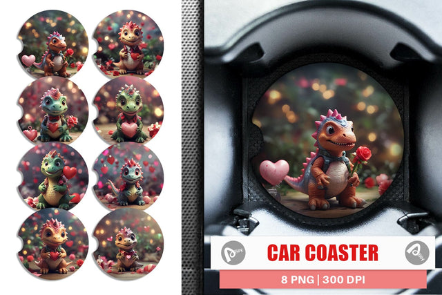 Car Coaster Valentine Dinosaur Sublimation artnoy 