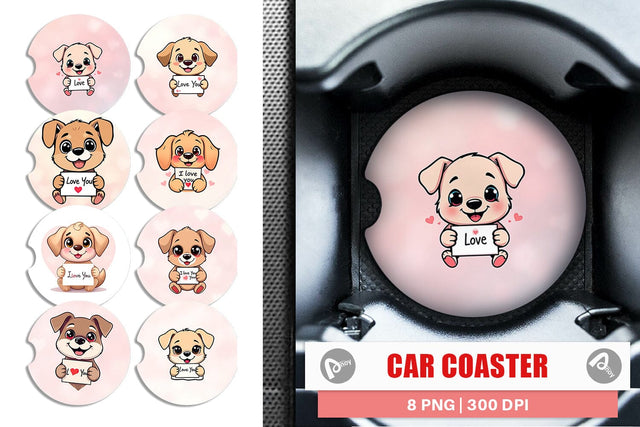 Car Coaster Valentine Dog Cartoon Sublimation artnoy 