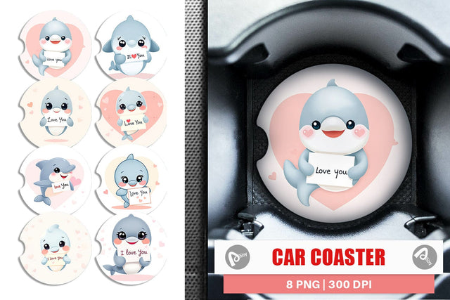 Car Coaster Valentine Dolphin Cartoon Sublimation artnoy 