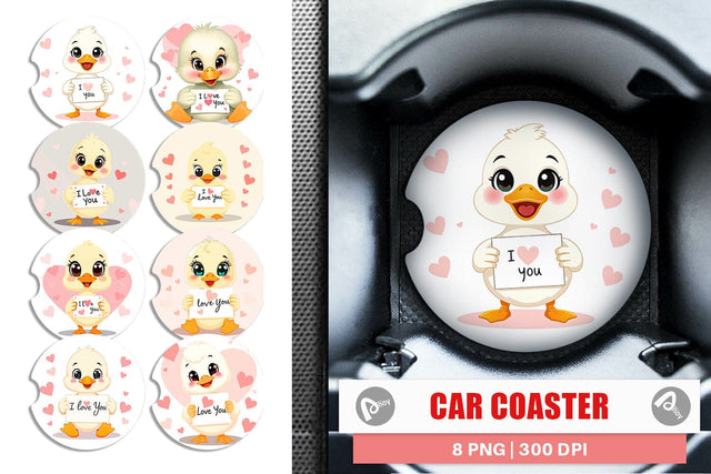 Car Coaster Valentine Duck Cartoon Sublimation artnoy 