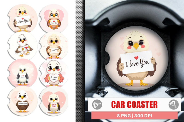 Car Coaster Valentine Eagle Cartoon Sublimation artnoy 