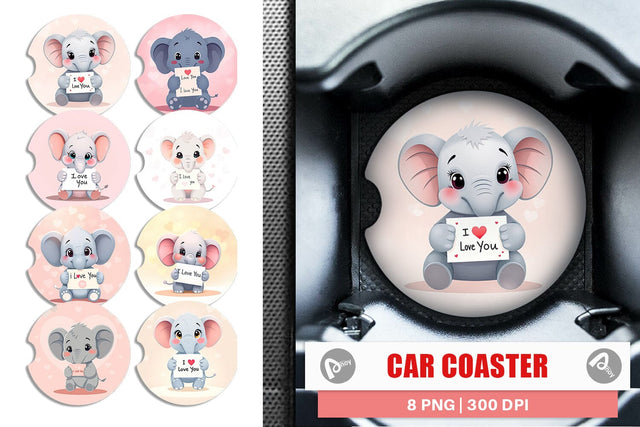 Car Coaster Valentine Elephant Cartoon Sublimation artnoy 