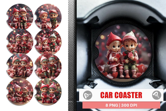 Car Coaster Valentine Elves Sublimation artnoy 