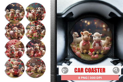 Car Coaster Valentine Farm Animals Sublimation artnoy 