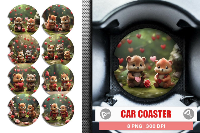 Car Coaster Valentine Forest Animal Sublimation artnoy 