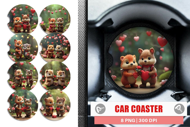 Car Coaster Valentine Forest Animal Sublimation artnoy 