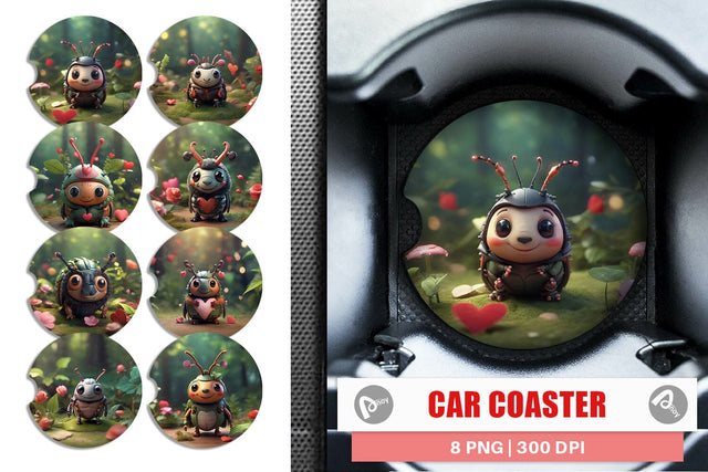 Car Coaster Valentine Forest Beetle Sublimation artnoy 