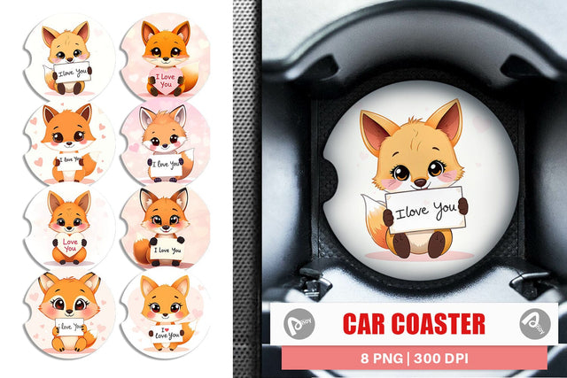 Car Coaster Valentine Fox Cartoon Sublimation artnoy 