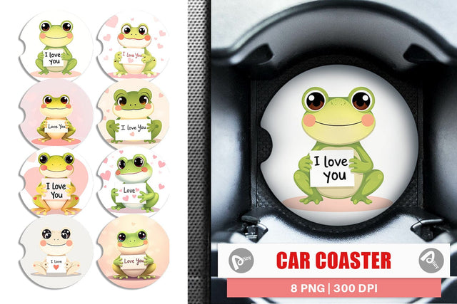 Car Coaster Valentine Frog Cartoon Sublimation artnoy 
