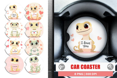 Car Coaster Valentine Gecko Cartoon Sublimation artnoy 