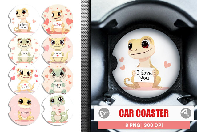 Car Coaster Valentine Gecko Cartoon Sublimation artnoy 