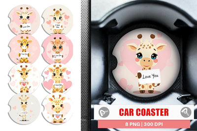 Car Coaster Valentine Giraffe Cartoon Sublimation artnoy 