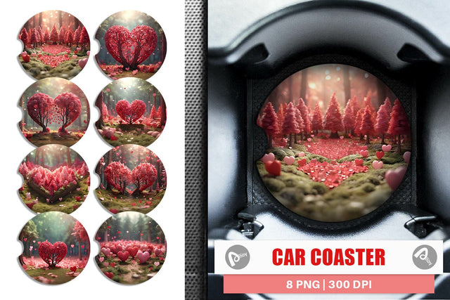 Car Coaster Valentine Heart Forest Sublimation artnoy 