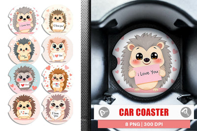 Car Coaster Valentine Hedgehog Cartoon Sublimation artnoy 