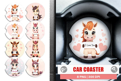Car Coaster Valentine Horse Cartoon Sublimation artnoy 