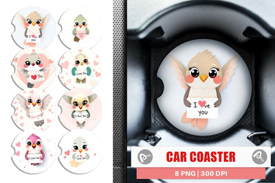 Car Coaster Valentine Hummingbird Cartoon Sublimation artnoy 