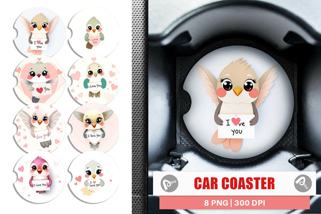 Car Coaster Valentine Hummingbird Cartoon Sublimation artnoy 