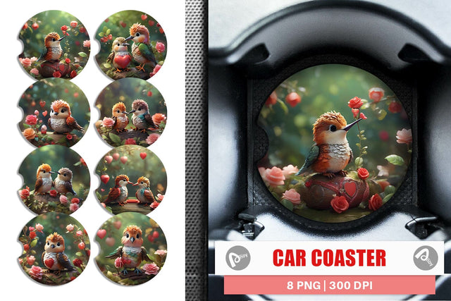 Car Coaster Valentine Hummingbird Sublimation artnoy 