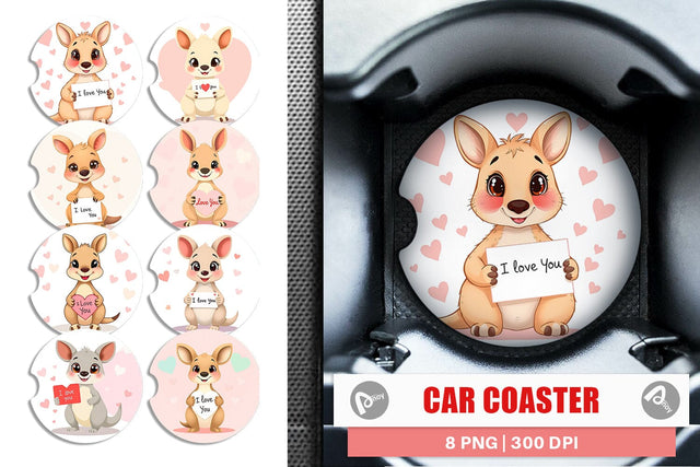 Car Coaster Valentine Kangaroo Cartoon Sublimation artnoy 