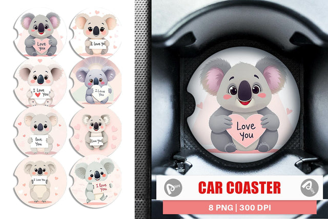 Car Coaster Valentine Koala Cartoon Sublimation artnoy 