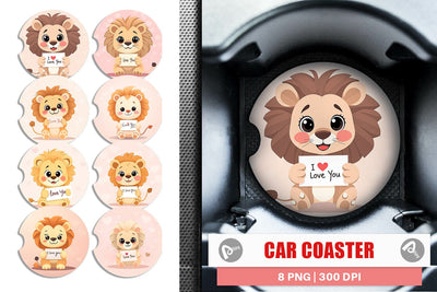 Car Coaster Valentine Lion Cartoon Sublimation artnoy 