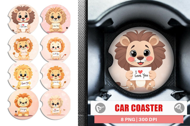 Car Coaster Valentine Lion Cartoon Sublimation artnoy 