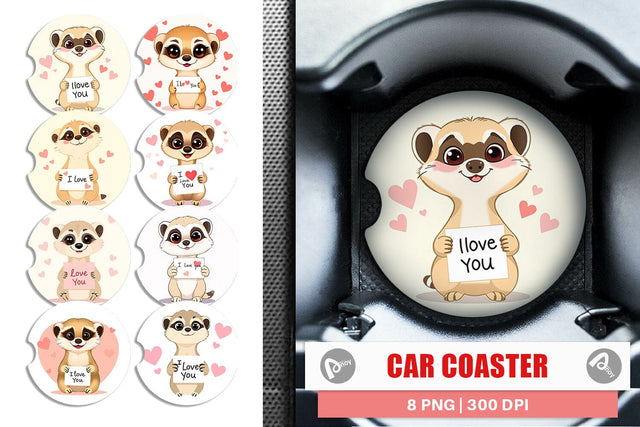 Car Coaster Valentine Meerkat Cartoon Sublimation artnoy 