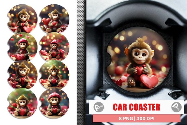 Car Coaster Valentine Monkey Sublimation artnoy 