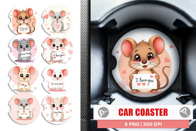 Car Coaster Valentine Mouse Cartoon Sublimation artnoy 