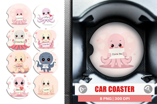 Car Coaster Valentine Octopus Cartoon Sublimation artnoy 
