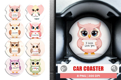 Car Coaster Valentine Owl Cartoon Sublimation artnoy 