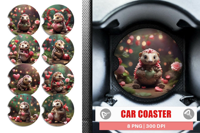 Car Coaster Valentine Pangolin Sublimation artnoy 