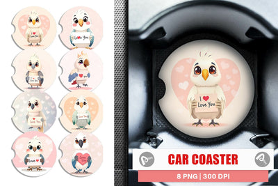 Car Coaster Valentine Parrot Cartoon Sublimation artnoy 