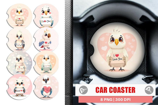 Car Coaster Valentine Parrot Cartoon Sublimation artnoy 