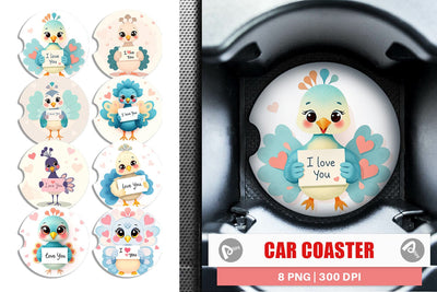 Car Coaster Valentine Peacock Cartoon Sublimation artnoy 