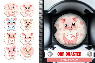 Car Coaster Valentine Pig Cartoon Sublimation artnoy 