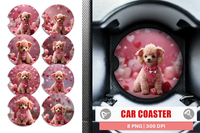 Car Coaster Valentine Poodle Dog Sublimation artnoy 